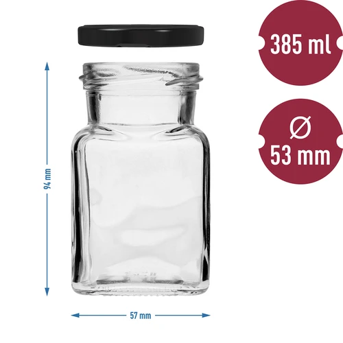 Twist-off burk 150ml Fyra hörn fi 53 med svart lock, 6 st. - 6