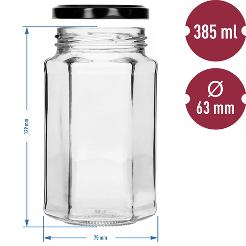 Twist off burk 385ml med svart lock fi 63, 6 st. - 7