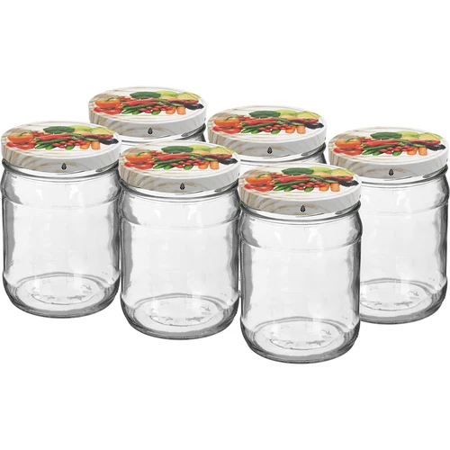Twist off-burk 500 ml med färgglatt lock fi82/6 - 6 st.