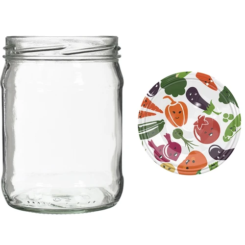Twist off-burk 500 ml med färgglatt lock fi82/6 - 6 st. - 5