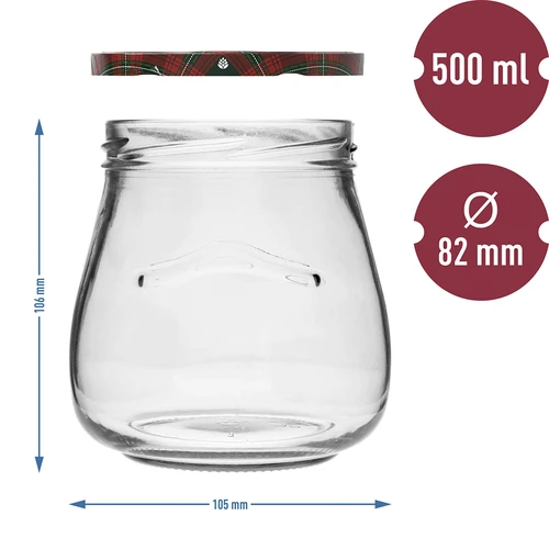 Twist-off burk 500ml "Omvänd Amfora" med färgglatt lock fi 82/6, 6 st. - 10