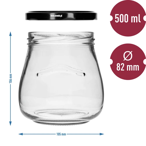 Twist-off burk 500ml "Omvänd Amfora" med svart lock fi 82/6, 6 st. - 9