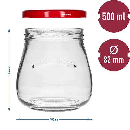 Twist-off burk 500ml "Omvänd Amfora" med vinrött lock fi 82/6, 6 st. - 9