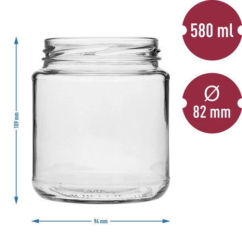 Twist-off burk, tjockis 580ml med vinrött lock fi82/6, 6 st. - 5