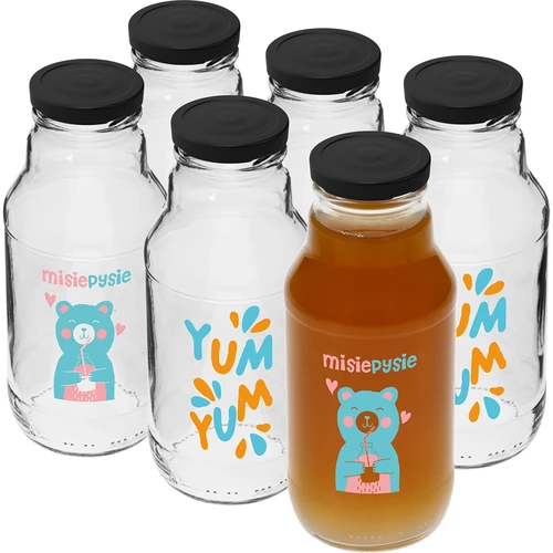 Twist off-flaska 330 ml med skruvlock fi43 och färgglatt tryck - 6 st.
