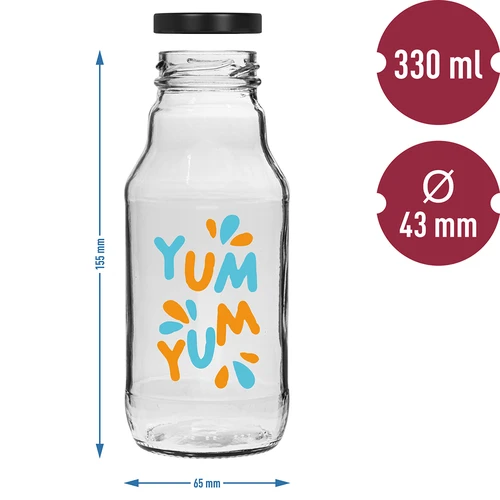 Twist off-flaska 330 ml med skruvlock fi43 och färgglatt tryck - 6 st. - 6