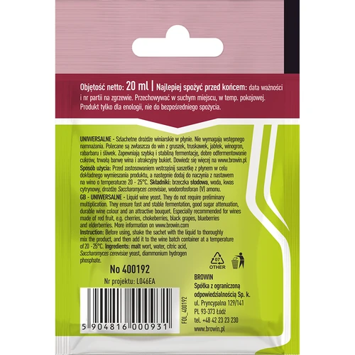 Universell vinsjäst utan förökning, 20 ml - 2