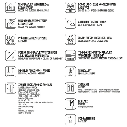 Väderstation RCC – elektronisk, bakgrundsbelyst, trådlös, sensor, svart - 10
