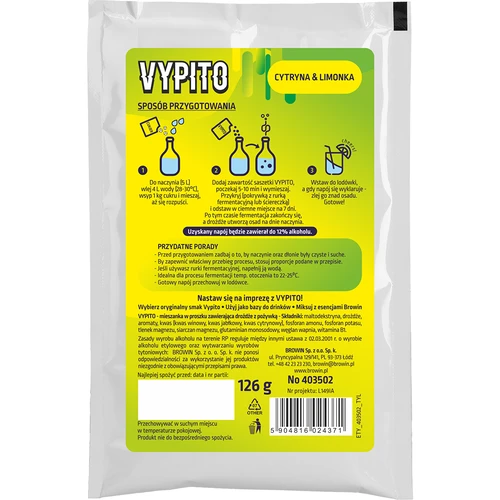 VYPITO 12%, påse för 18 drinkar - Citron & lime, 126 g - 2