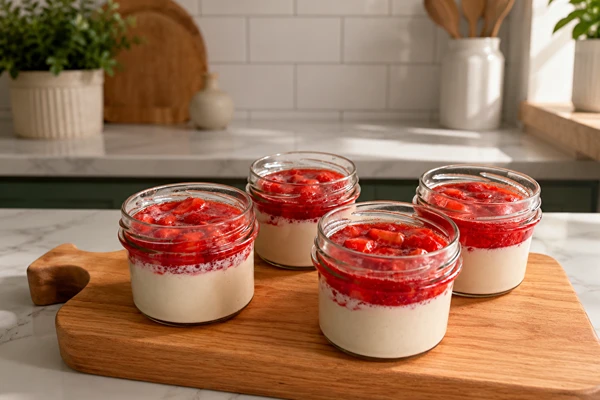 Vegansk pannacotta med jordgubbar