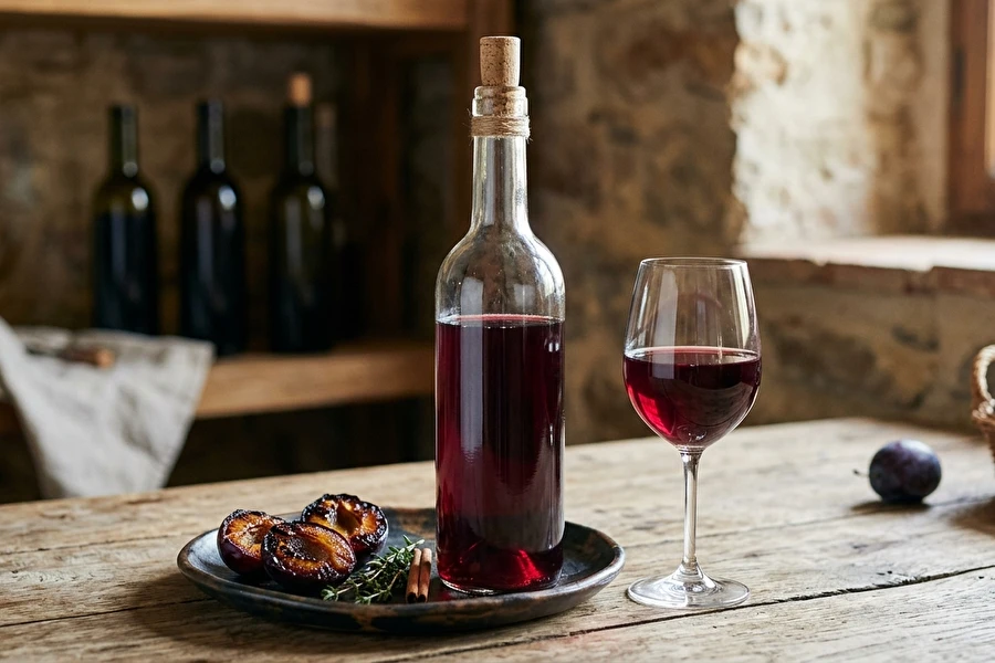 Plommonvin med tillsats av ugnsbakade plommon